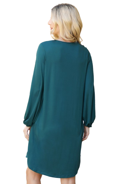 Solid V Neck Tunnel Long Sleeve Dress Hunter - Pack of 6