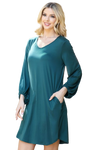 Solid V Neck Tunnel Long Sleeve Dress Hunter - Pack of 6