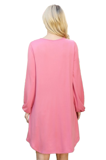 Solid V Neck Tunnel Long Sleeve Dress  Mauve Dusty - Pack of 6