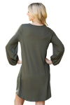 Solid V Neck Tunnel Long Sleeve Dress Olive - Pack of 6