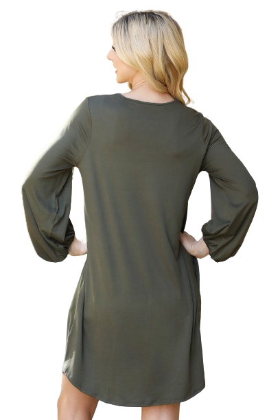 Solid V Neck Tunnel Long Sleeve Dress Olive - Pack of 6