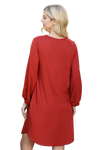 Solid V Neck Tunnel Long Sleeve Dress Rust - Pack of 6