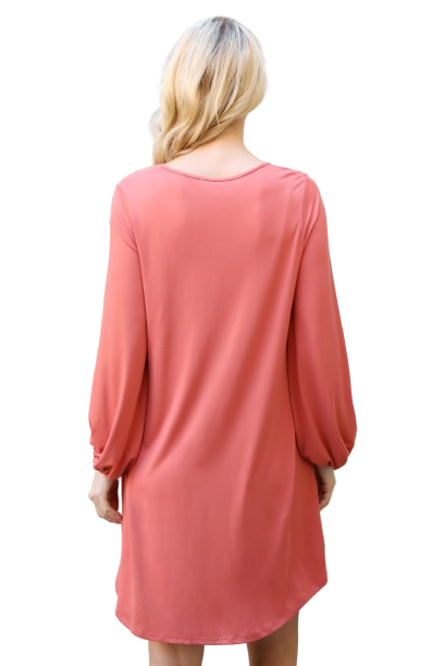 Solid V Neck Tunnel Long Sleeve Dress Terracotta - Pack of 6