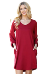 Burgundy Solid Long Sleeve Elastic Waist Wrap Mini Dress - Pack of 6