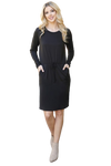 Solid Long Sleeve Ribbon Elastic Waist Dress Black - Pack of 6