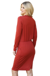 Solid Long Sleeve Ribbon Elastic Waist Dress Rust - Pack of 6