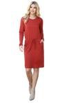 Solid Long Sleeve Ribbon Elastic Waist Dress Rust - Pack of 6