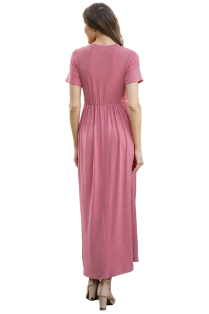 Short Sleeve Cinch Waist Solid Maxi Dress Mauve Dusty - Pack of 6