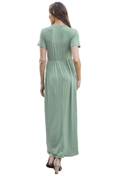 Short Sleeve Cinch Waist Solid Maxi Dress Sage - Pack of 6