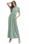 Short Sleeve Cinch Waist Solid Maxi Dress Sage - Pack of 6