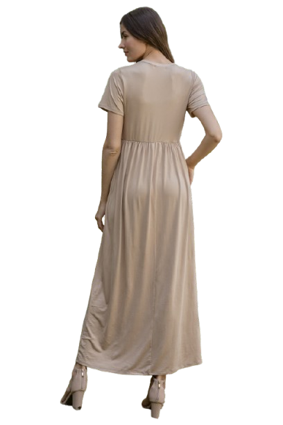 Short Sleeve Cinch Waist Solid Maxi Dress Taupe - Pack of 6