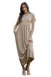 Short Sleeve Cinch Waist Solid Maxi Dress Taupe - Pack of 6