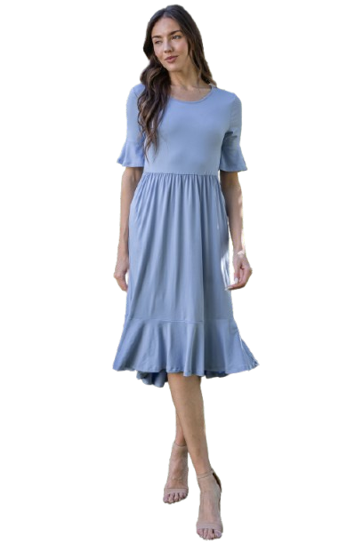 Flounce Half Sleeve Cinch Waist Ruffle Hem Solid Dress Periwinkle - Pack of 6