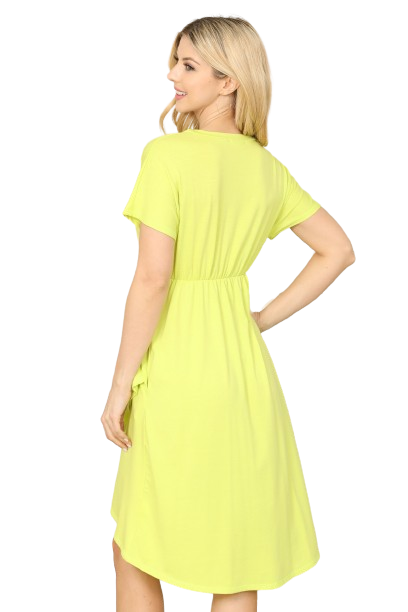 Cinched Waist Solid Tulip Dress Vintage Lime -  Pack of 7