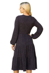 Long Puff Sleeve Elastic Waist Jacquard Knit Tiered Dress Charcoal - Pack of 6