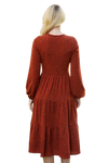 Long Puff Sleeve Elastic Waist Jacquard Knit Tiered Dress Rust - Pack of 6