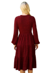 Long Puff Sleeve Elastic Waist Jacquard Knit Tiered Dress Wine - Pack of 6