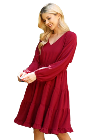 Plus Size 3/4 Sleeve Solid Dress Ruby - Pack of 6