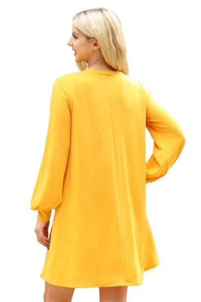 Plus Size Long Puff Sleeve French Terry Dress with Pockets Mustard - Pack of 6