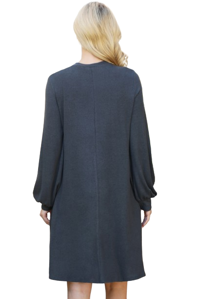 Puff Long Sleeve Hacci Brushed Dress Charcoal - Pack of 4