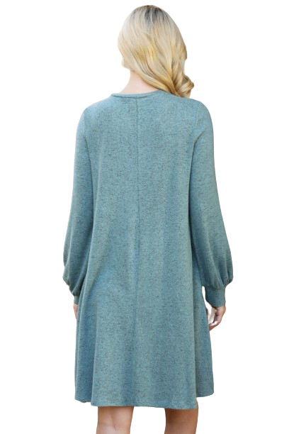 Puff Long Sleeve Hacci Brushed Dress Dusty Green - Pack of 4