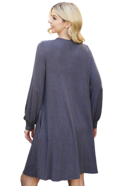 Puff Long Sleeve Hacci Brushed Dress Grey Dark - Pack of 4