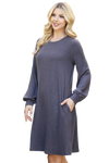 Puff Long Sleeve Hacci Brushed Dress Grey Dark - Pack of 4