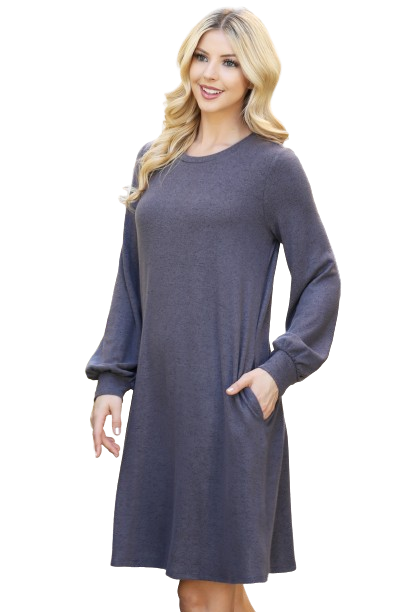 Puff Long Sleeve Hacci Brushed Dress Grey Dark - Pack of 4