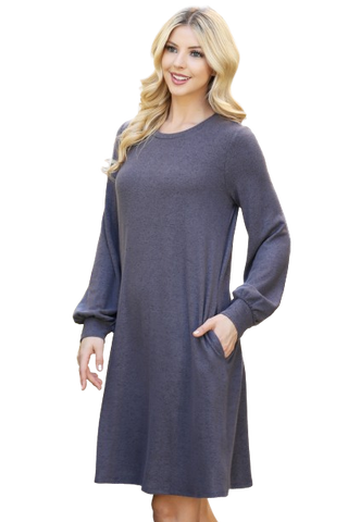 Hazelnut Long Sleeve Collared Button Down Curve Hem Dress - Pack of 5