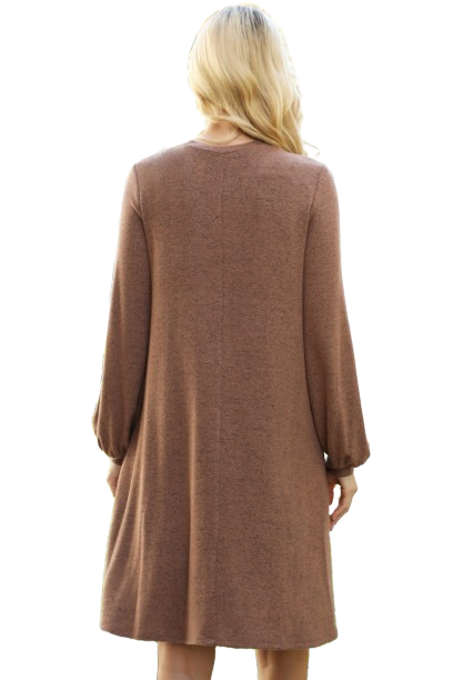 Puff Long Sleeve Hacci Brushed Dress Latte - Pack of 4