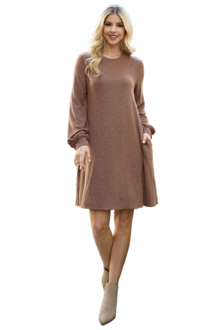 Burgundy Solid Long Sleeve Elastic Waist Wrap Mini Dress - Pack of 6