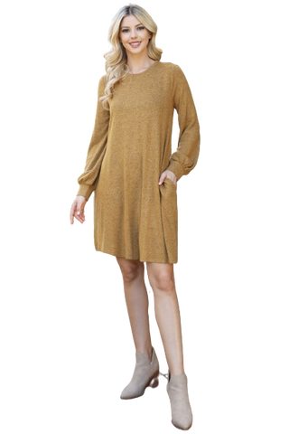 Hazelnut Long Sleeve Collared Button Down Curve Hem Dress - Pack of 5