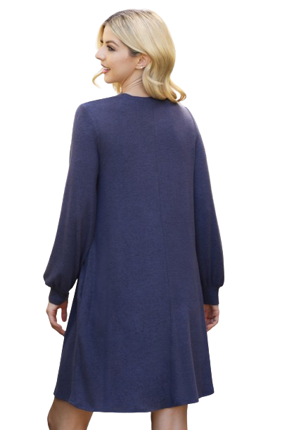 Puff Long Sleeve Hacci Brushed Dress Navy Dark - Pack of 4