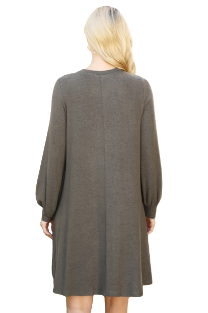 Puff Long Sleeve Hacci Brushed Dress Olive - Pack of 4