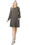 Puff Long Sleeve Hacci Brushed Dress Olive - Pack of 4