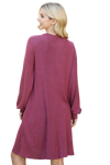 Puff Long Sleeve Hacci Brushed Dress Raspberry - Pack of 4