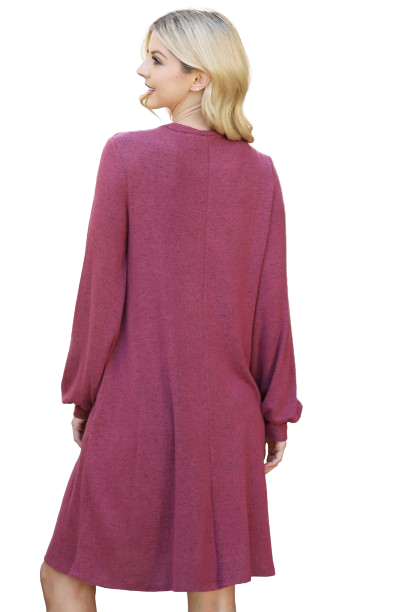 Puff Long Sleeve Hacci Brushed Dress Raspberry - Pack of 4