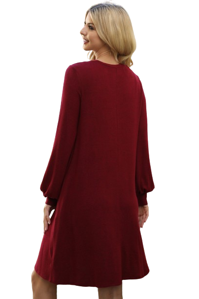 Puff Long Sleeve Hacci Brushed Dress Ruby Dark - Pack of 4