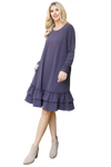 Solid Long Sleeve Shirring Tiered Detailed Dress Dusty Blue - Pack of 6