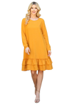 Long Sleeve Flat Merrow Detail Hem Woven Dress Mustard - Pack of 4