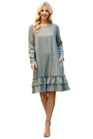 Solid Long Sleeve Shirring Tiered Detailed Dress Mauve Dusty - Pack of 6