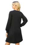 Solid Round Neckline Long Sleeve Dress Black  - Pack of 6