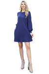 Solid Round Neckline Long Sleeve Dress Navy - Pack of 6