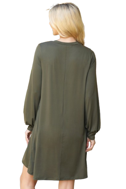 Solid Round Neckline Long Sleeve Dress Olive - Pack of 6