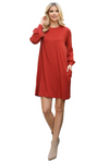 Solid Round Neckline Long Sleeve Dress Rust - Pack of 6