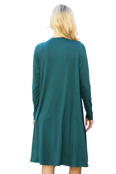 Solid Long Sleeve Shirring Tiered Detailed Dress Hunter - Pack of 6