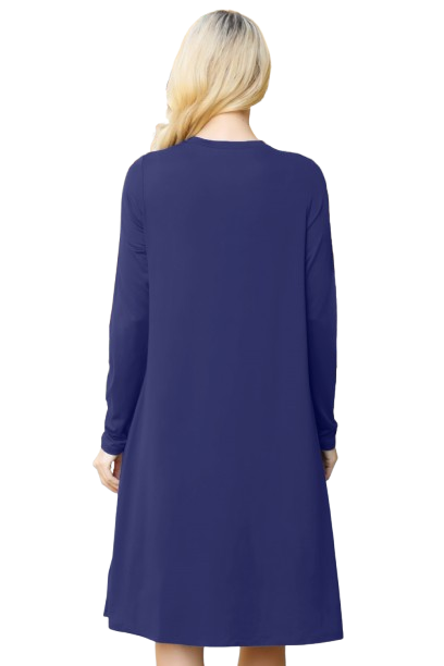 Solid Long Sleeve Shirring Tiered Detailed Dress Navy - Pack of 6