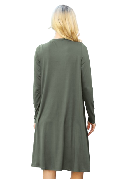 Solid Long Sleeve Shirring Tiered Detailed Dress Olive - Pack of 6