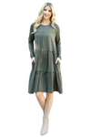 Kelly Green Puff Sleeves Back Ribbon Cut Out Waist Solid Dress -  Pack of 6