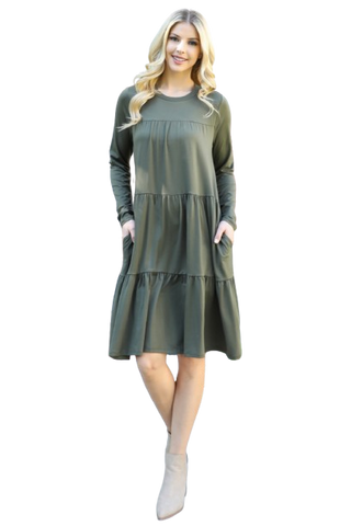 Green Half Puff Sleeve Smocked Detail Solid Dress -  Pack of 5